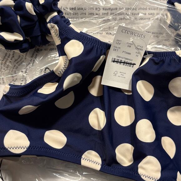 NWT J. Crew crewcuts Puff Sleeve Swim Top 10 Blue White Bikini CH085 Girls - Picture 3 of 4